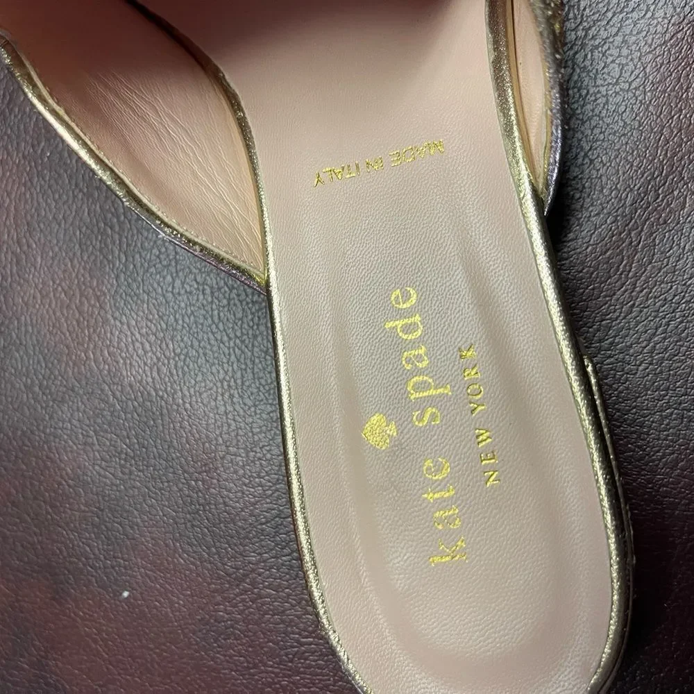 Kate Spade‎ gold glitter Glendi mules, size 6